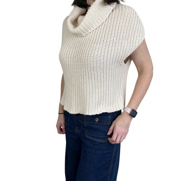 Industry Sz S Chunky Knit Cowl Neck Cap Sleeve Sweater Vest in Cream 100% Cotton - Picture 12 of 16